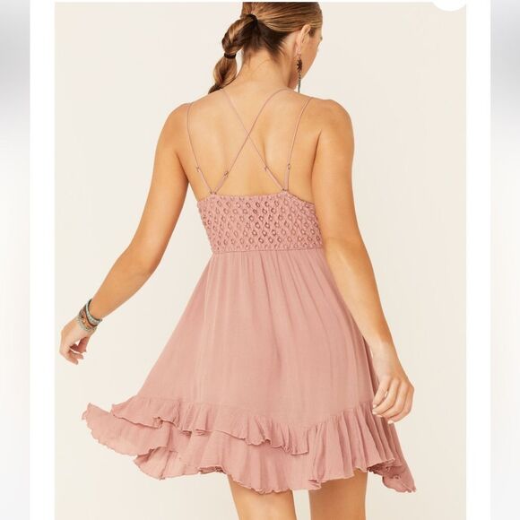 NEW Free People Adella Slip Dress Rose Lace Floral Spaghetti Strap V-Neck Small - Picture 4 of 5